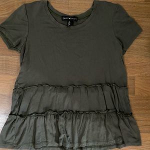 Derek Heart Green Olive Shortsleeve Ruffle Cotton Blouse Small
